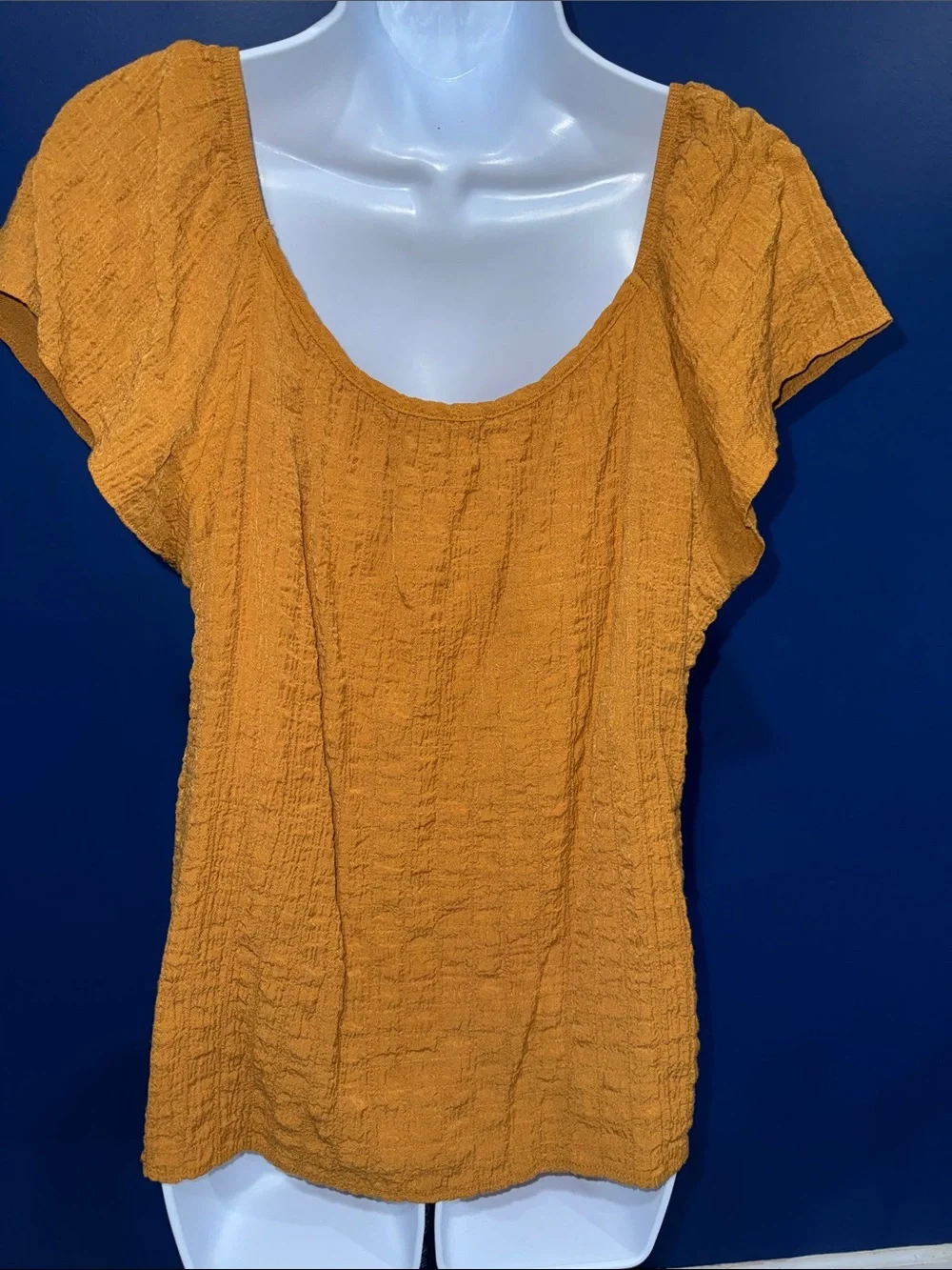Rewind -Mustard Front Button Textured Boho Top Size XL